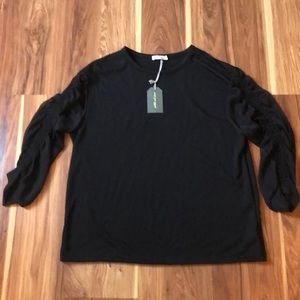 NWT pebble and stone shirt with sheer sleeves.